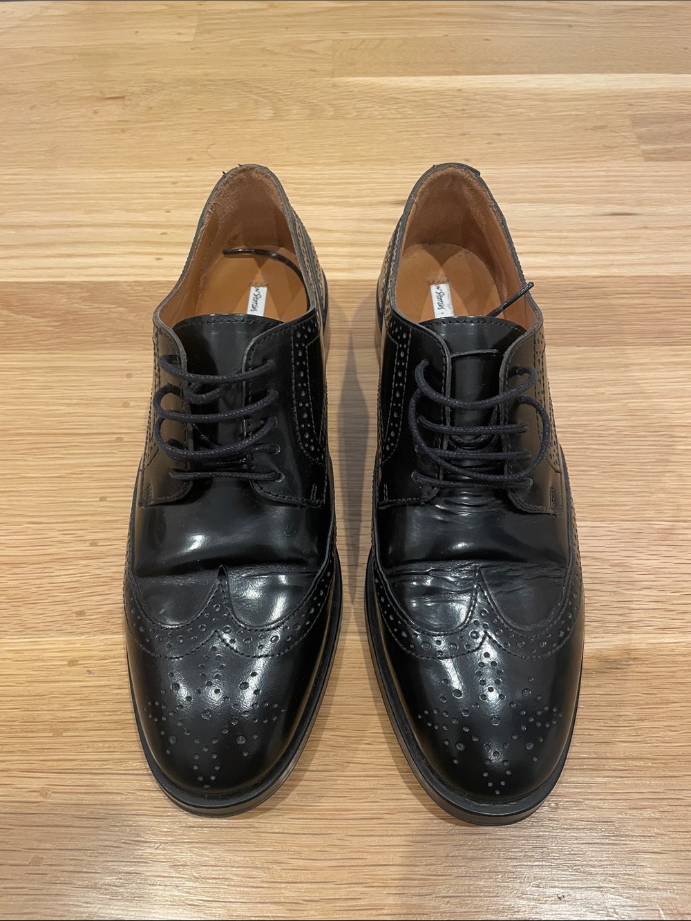 Black leather lace up brogues, size 38